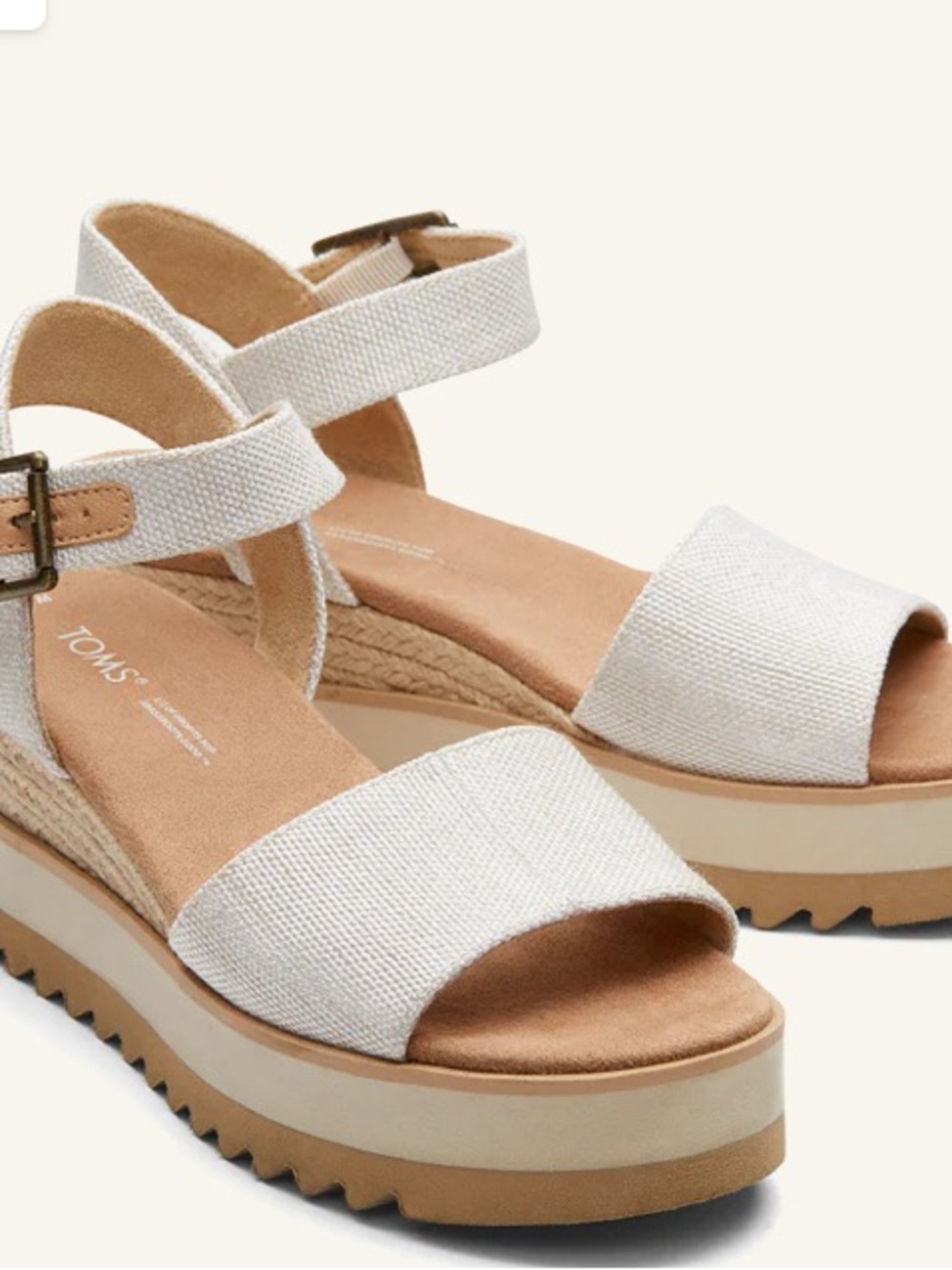 TOMS Off-White Canvas Platform Ankle-Strap Sandals